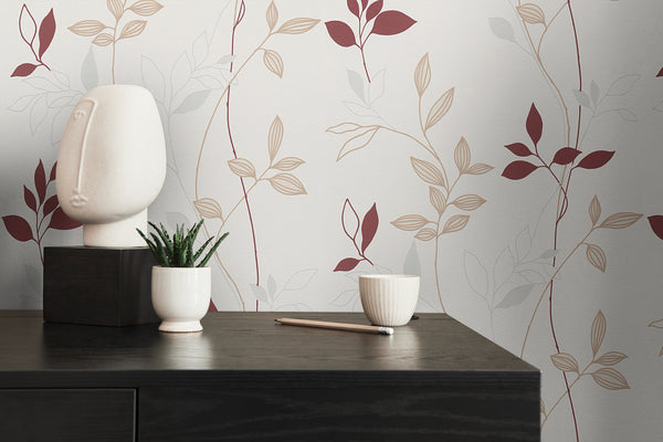 High-Quality Non-Woven Wallpaper Cream Leaves