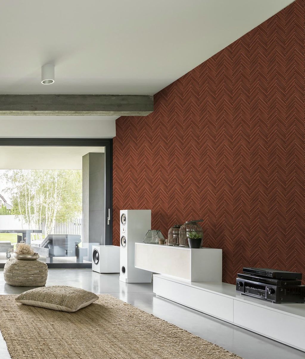Vliestapete rot, braun holzoptik