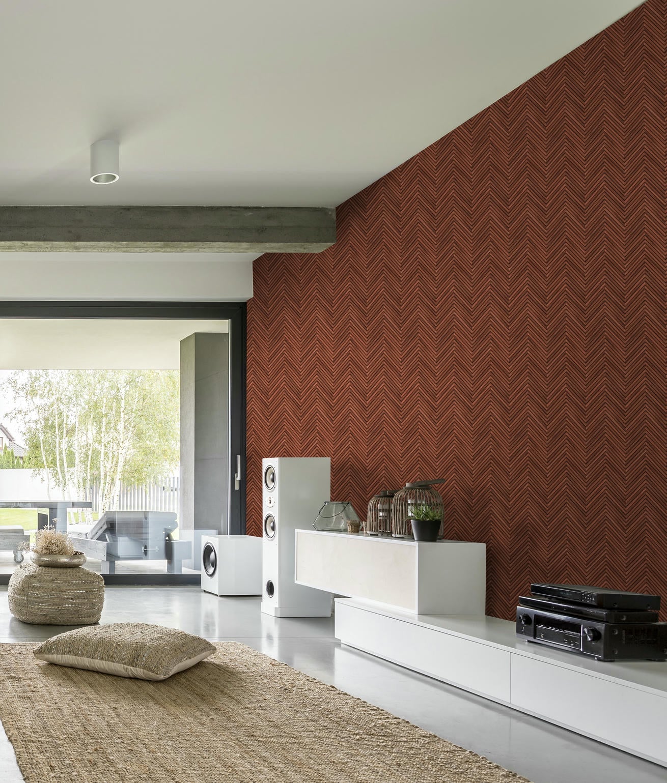 Vliestapete rot, braun holzoptik