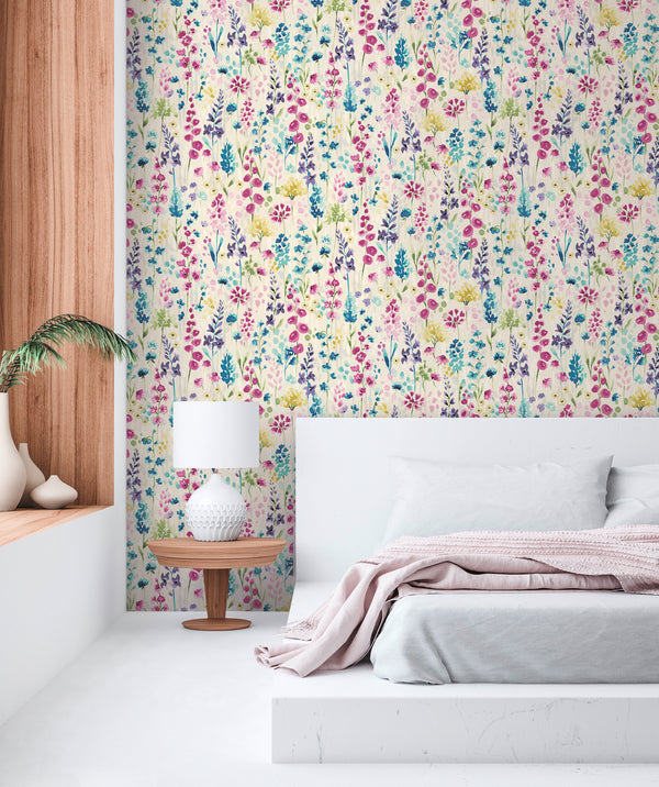 High-Quality Non-Woven Wallpaper Colorful Floral Pattern