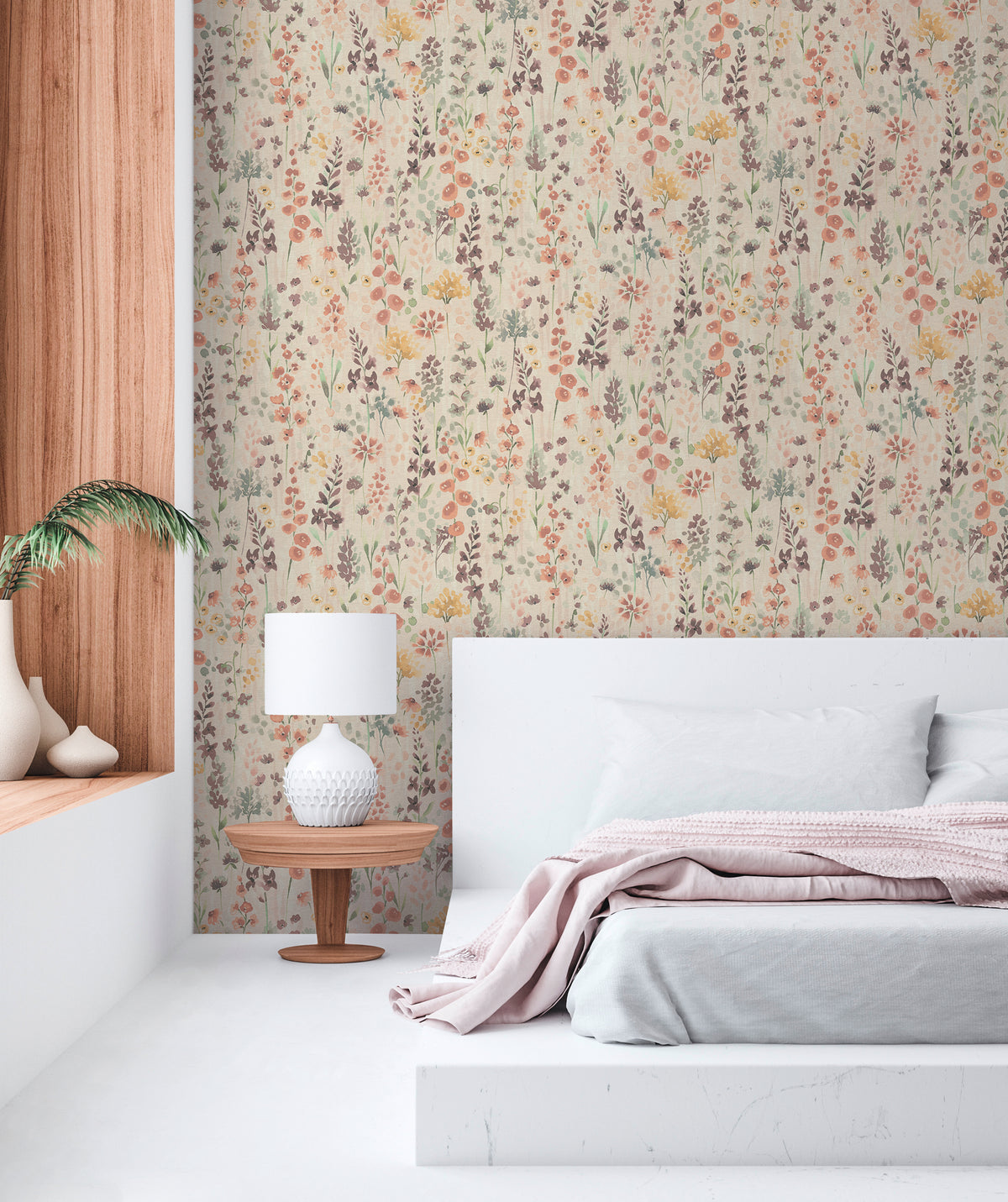 Premium Non-Woven Wallpaper Beige Floral Pattern