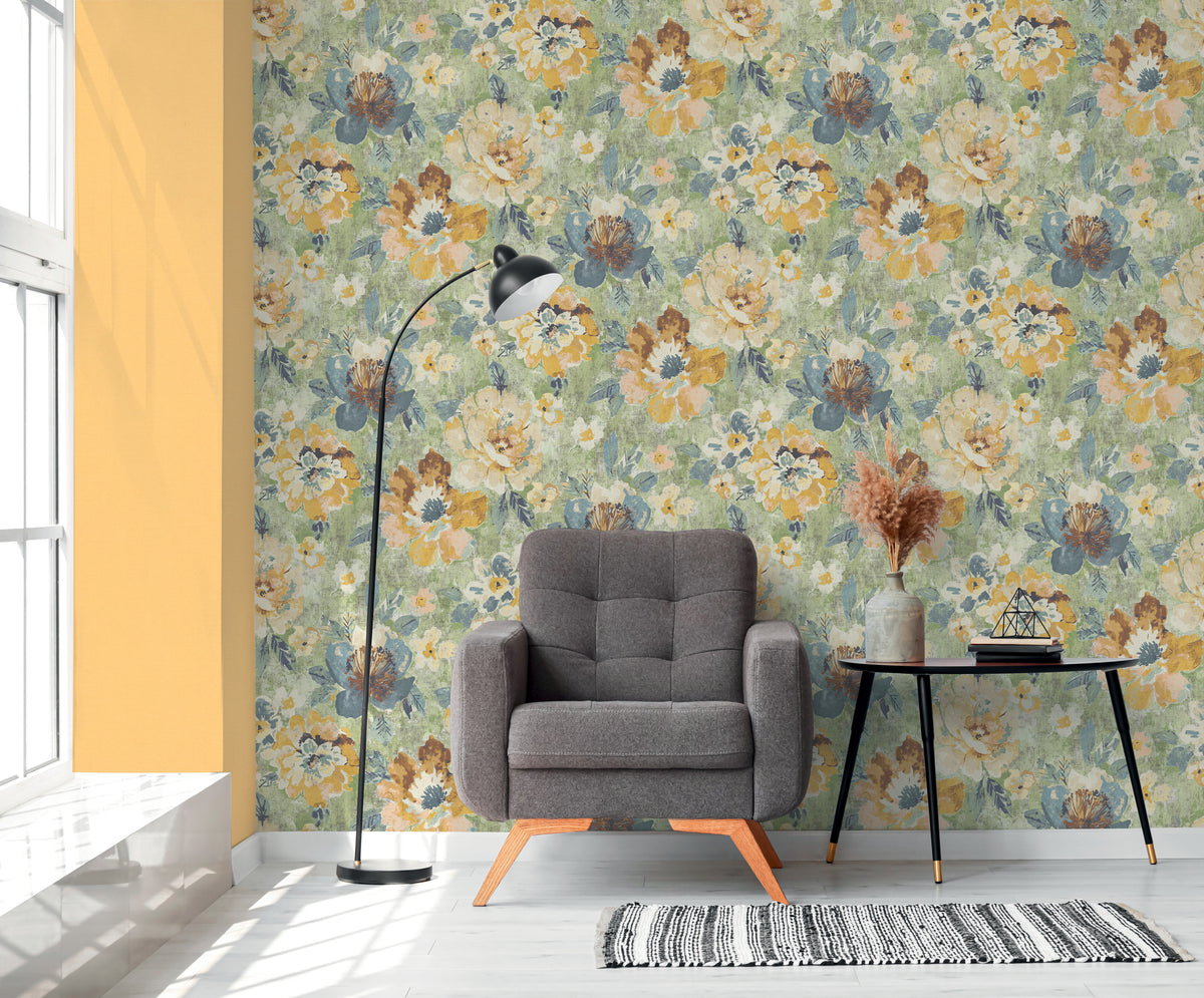 High-Quality Non-Woven Wallpaper Colorful Floral Pattern