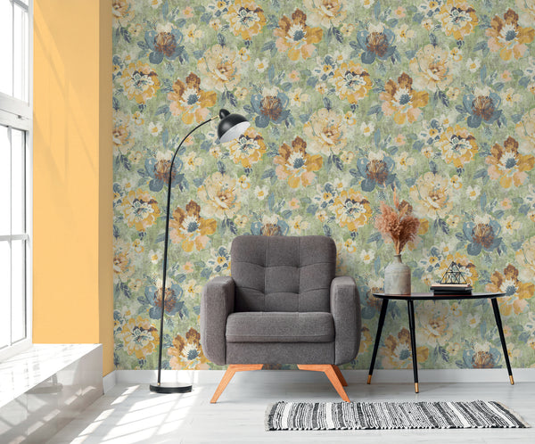 High-Quality Non-Woven Wallpaper Colorful Floral Pattern
