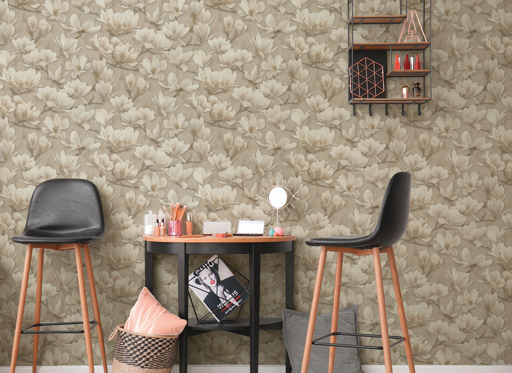Premium Non-Woven Wallpaper Beige Floral Pattern