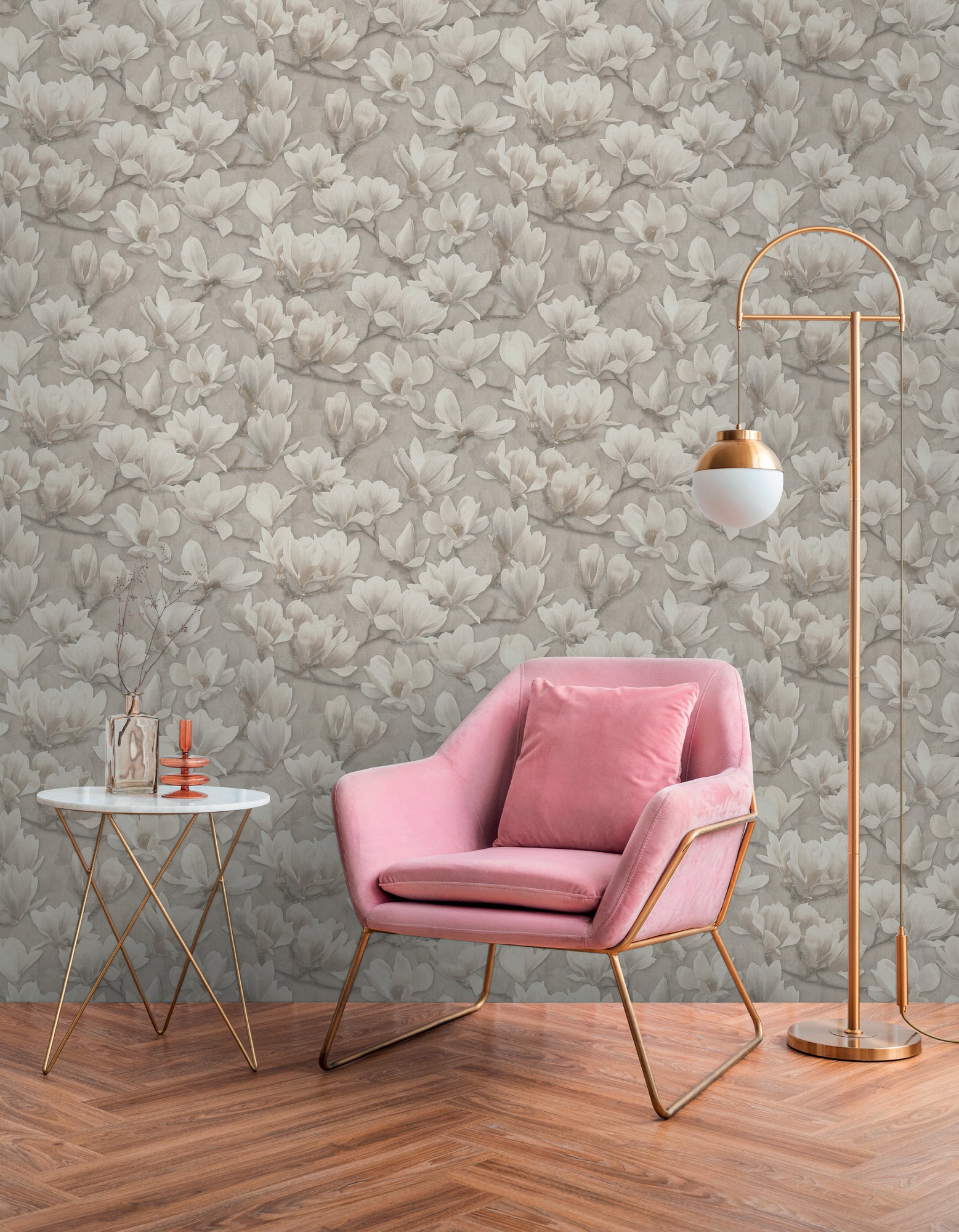 Premium Non-Woven Wallpaper Beige Floral Pattern