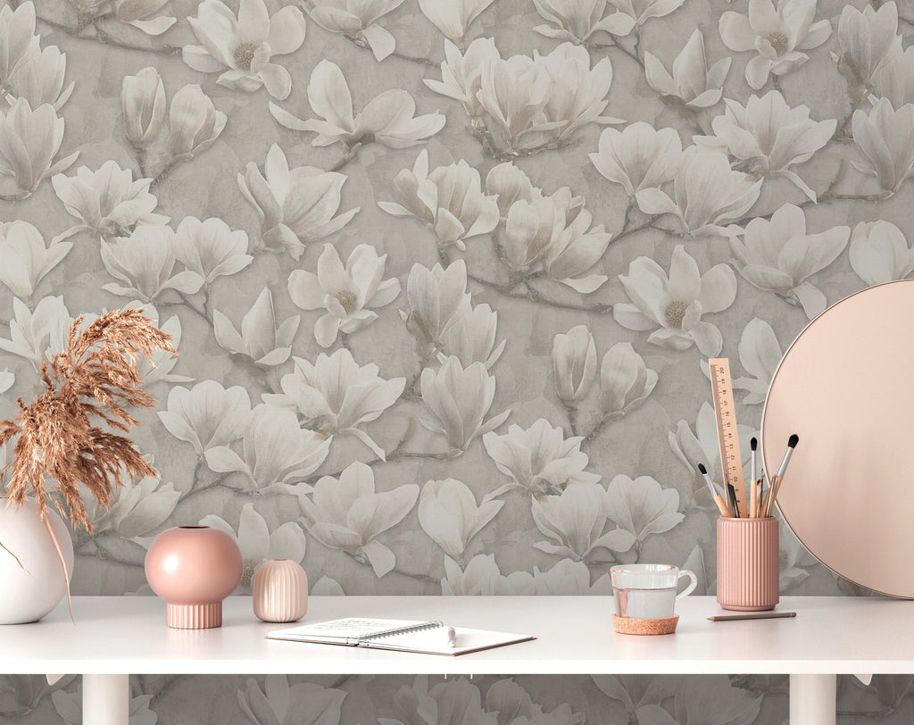 Premium Non-Woven Wallpaper Beige Floral Pattern