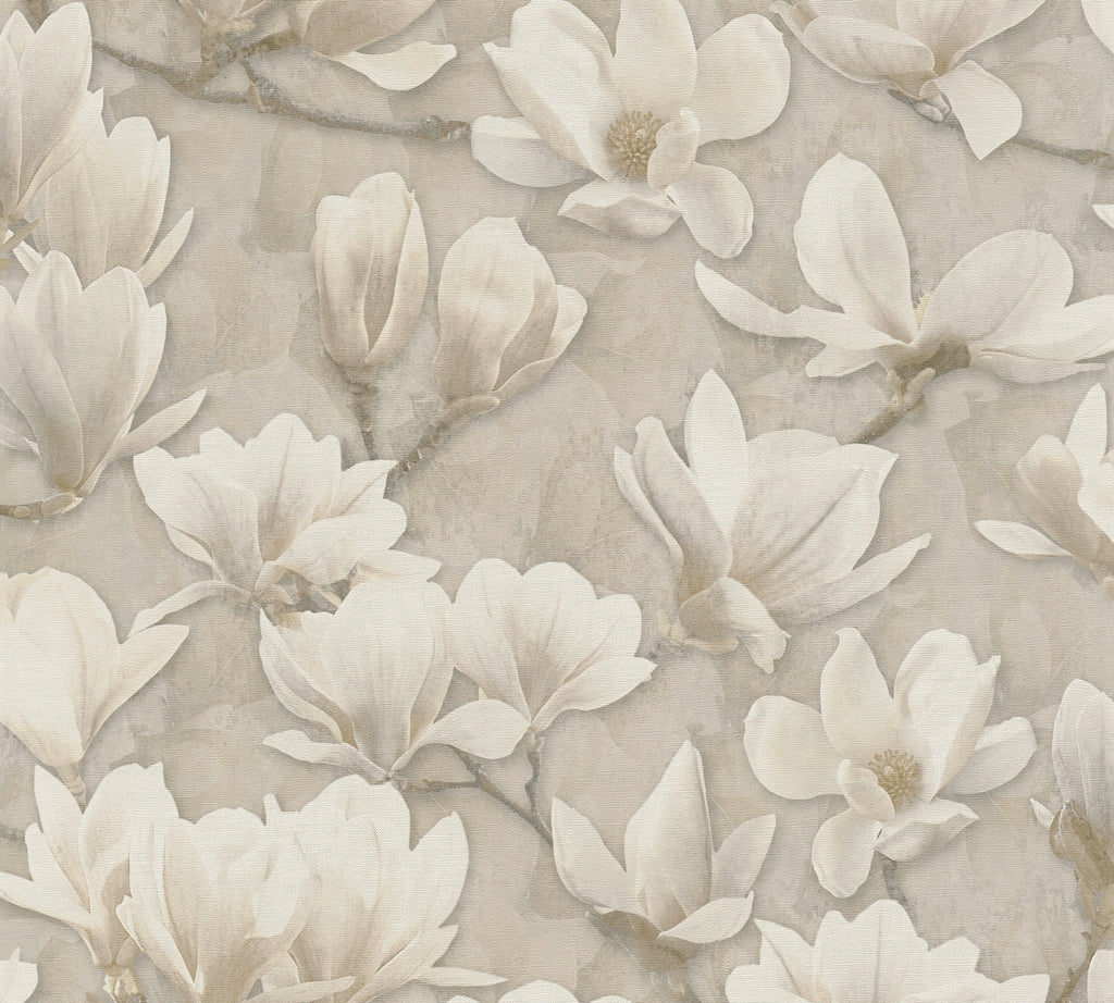 Premium Non-Woven Wallpaper Beige Floral Pattern