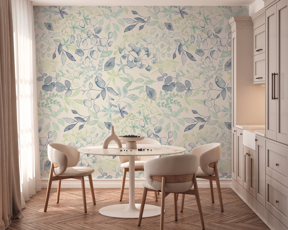 High-Quality Photo Wallpaper Blue Floral Pattern