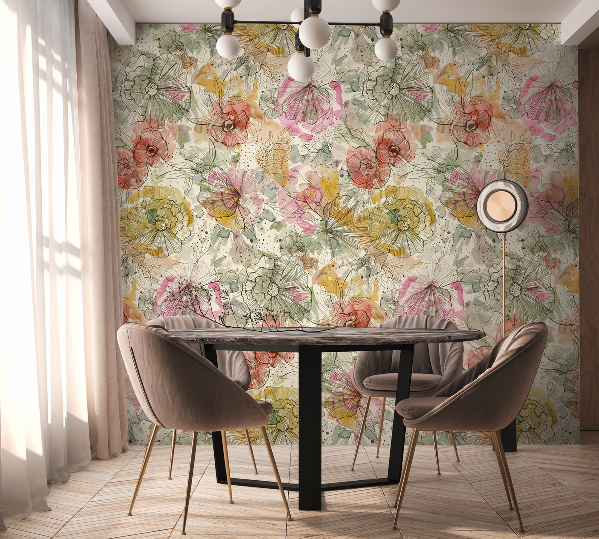 High-Quality Photo Wallpaper Beige Floral Pattern
