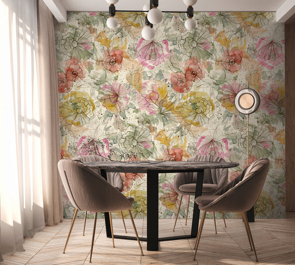 High-Quality Photo Wallpaper Beige Floral Pattern