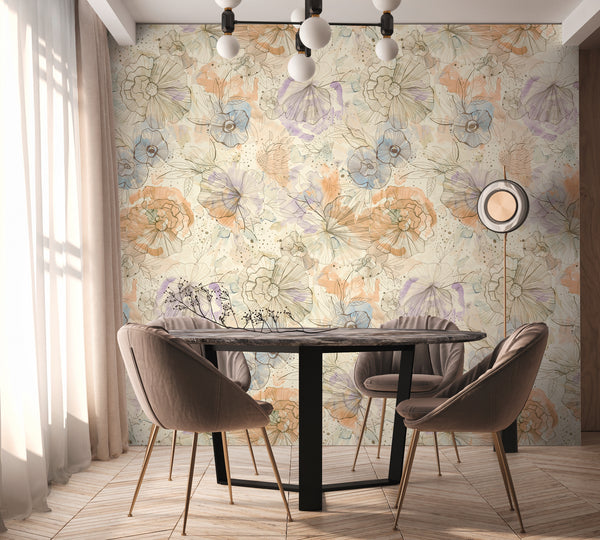 High-Quality Photo Wallpaper Beige Floral Pattern