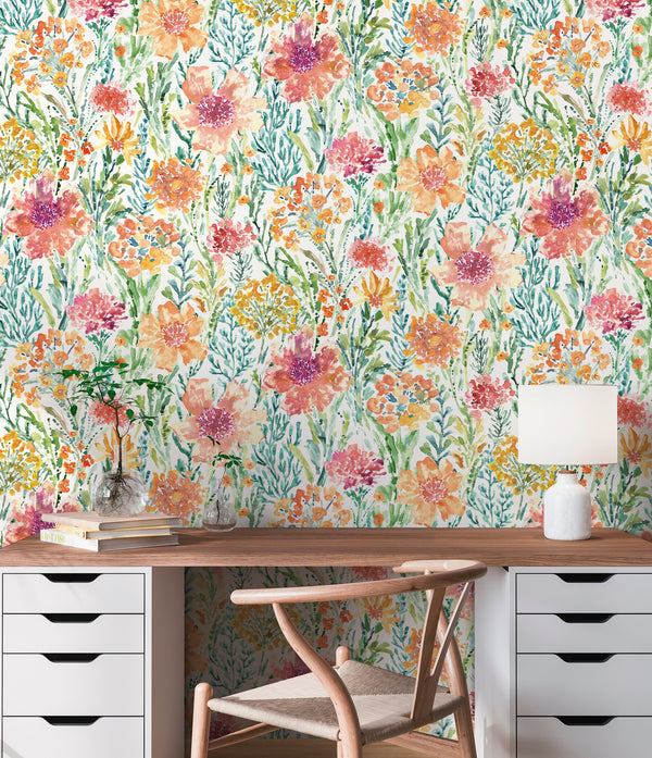 High-Quality Non-Woven Wallpaper Colorful Floral Pattern