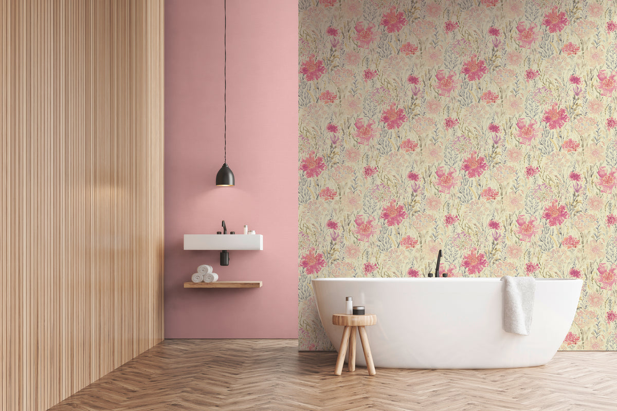 High-Quality Non-Woven Wallpaper White Floral Pattern