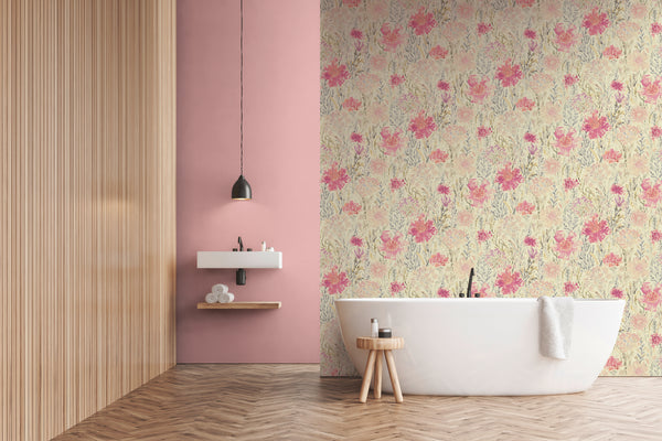 High-Quality Non-Woven Wallpaper White Floral Pattern