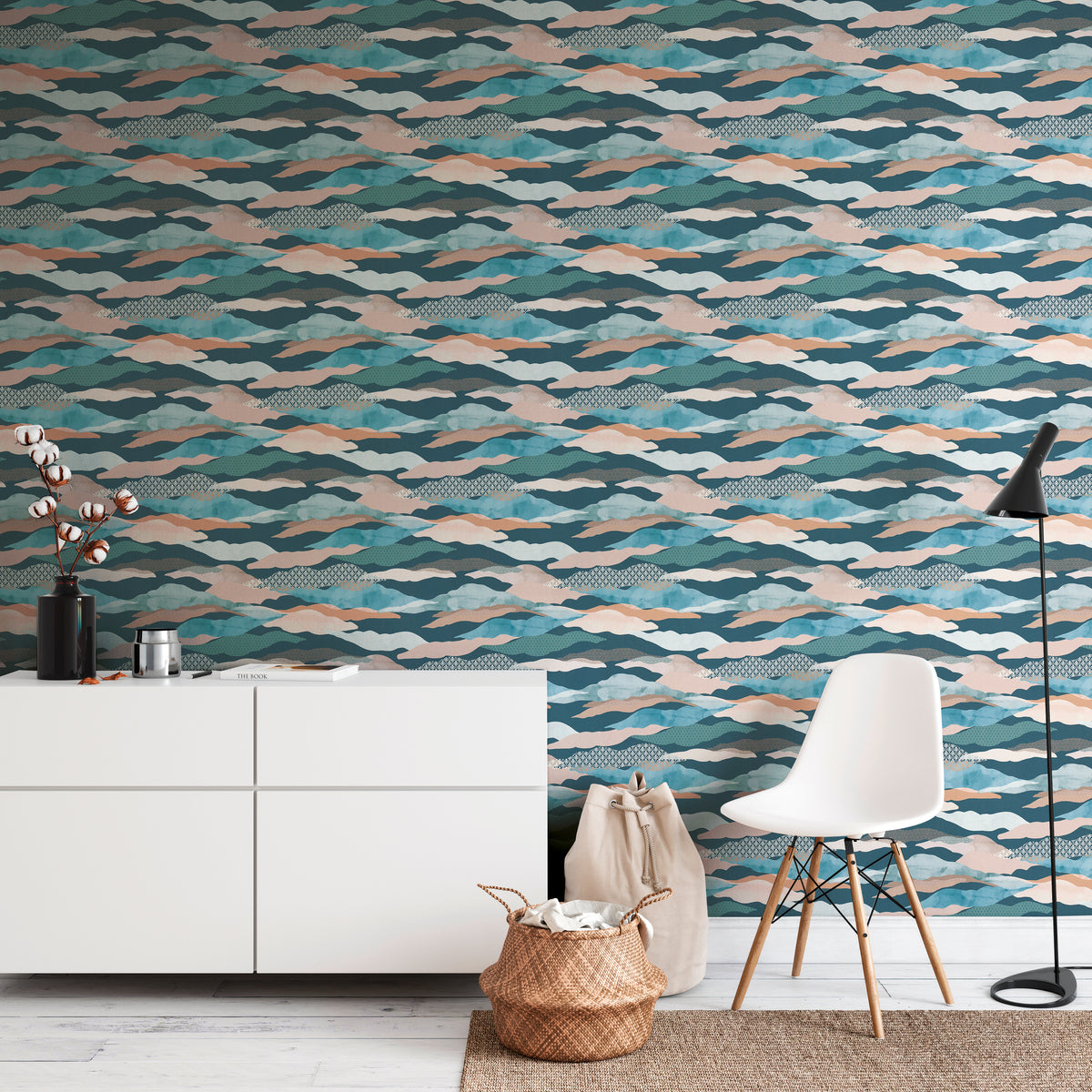 High-Quality Non-Woven Wallpaper Blue Graphic