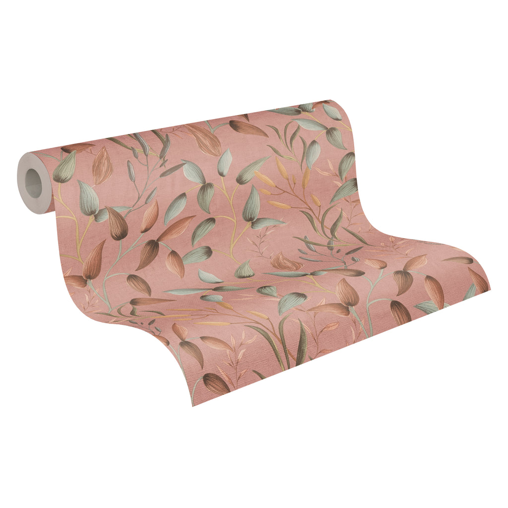 High-Quality Non-Woven Wallpaper Pink Leaves