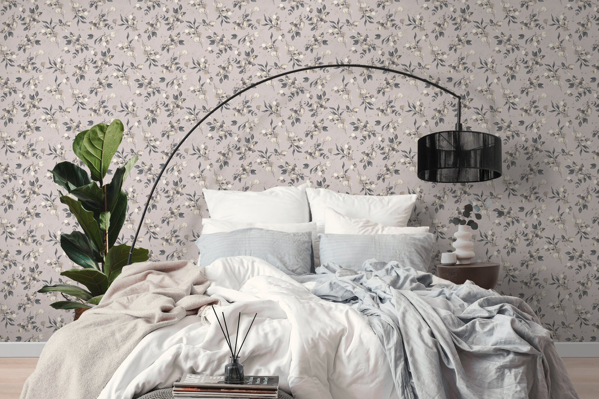Hochwertige Vliestapete Beige Floral