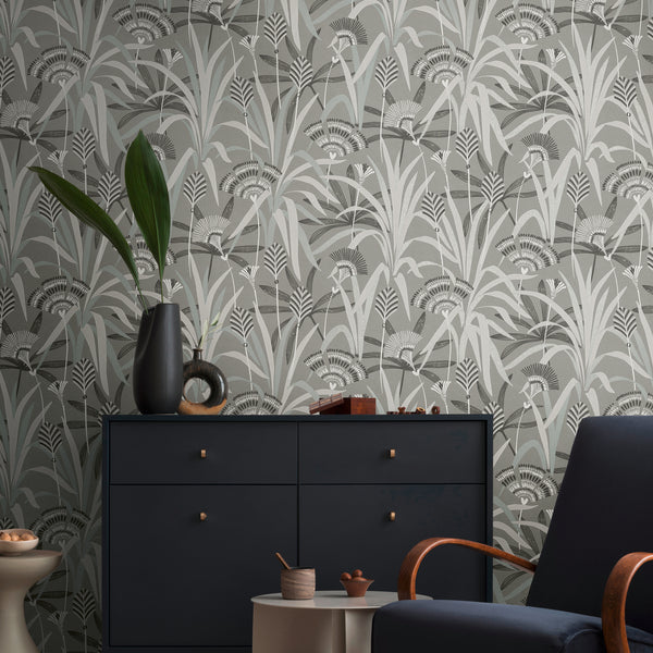 Papel pintado de alta calidad de la colección French Affair en color gris. 