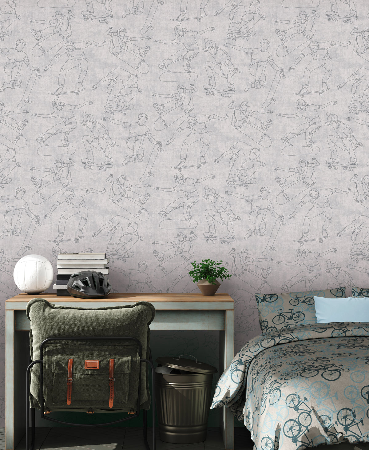 High-Quality Non-Woven Wallpaper Grey Skater