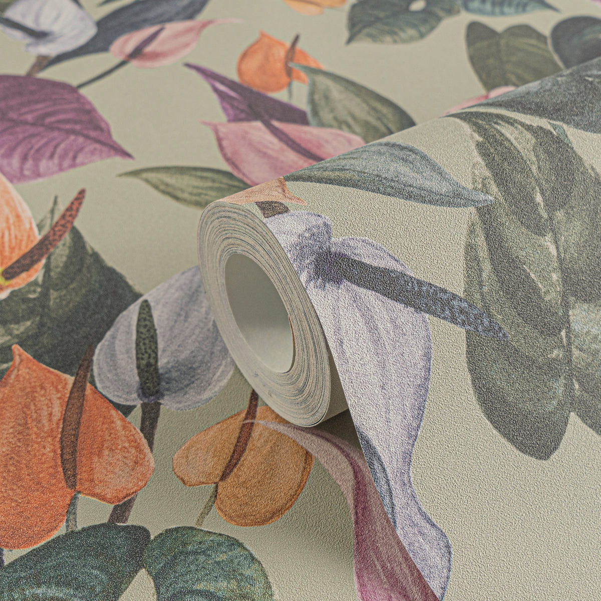 Premium Non-Woven Wallpaper Grey Floral