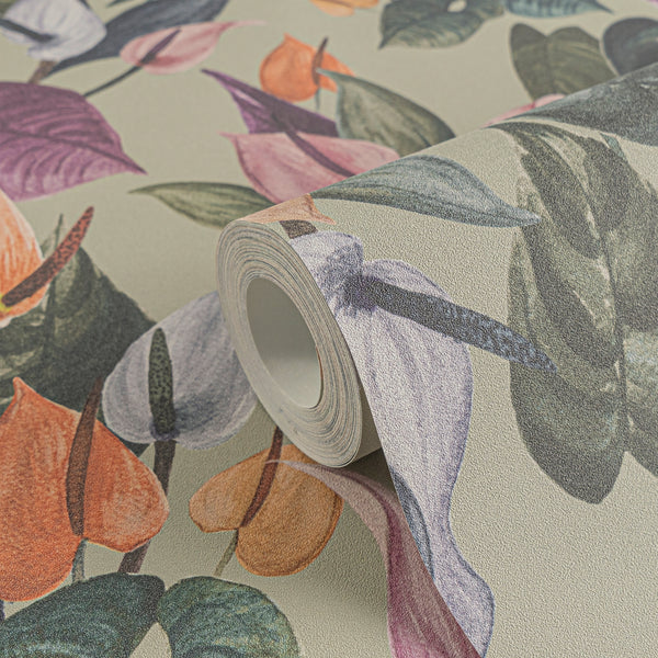 Premium Non-Woven Wallpaper Grey Floral