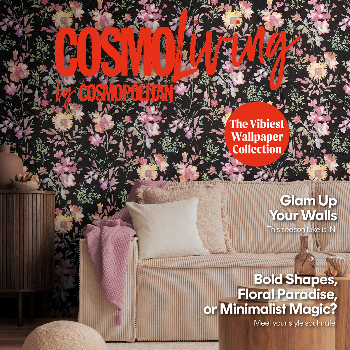 Papel pintado de alta calidad de la colección CosmoLiving en color negro. 