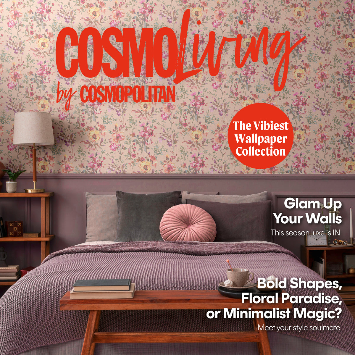 Papel pintado de alta calidad de la colección CosmoLiving en color rosa. 