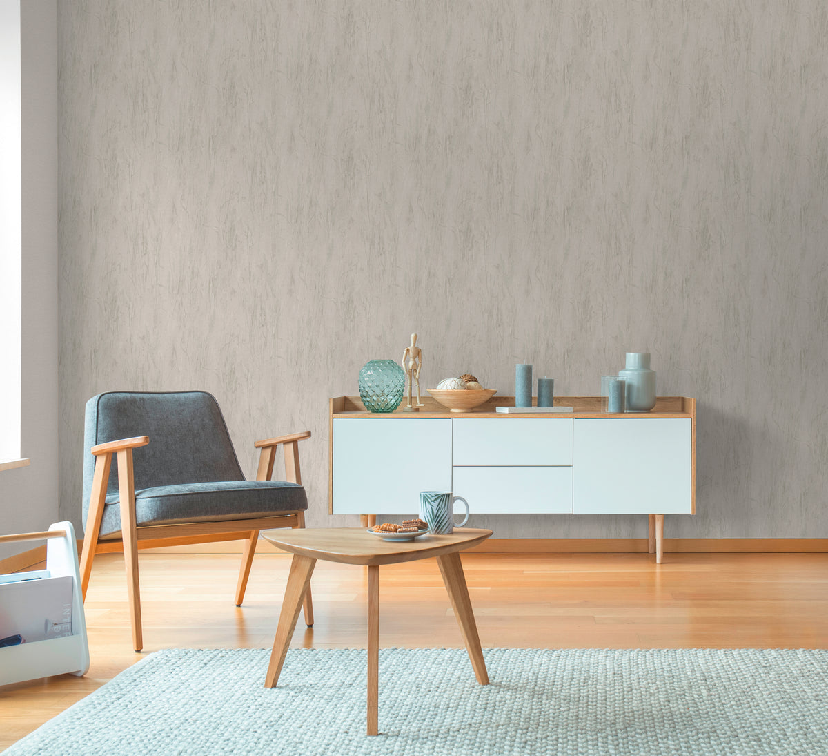 Papel pintado de alta calidad de la colección Hygge III en color gris. 