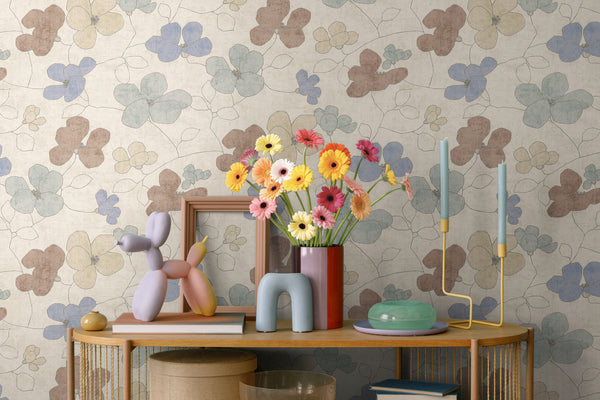 Hochwertige Vliestapete Grau Floral