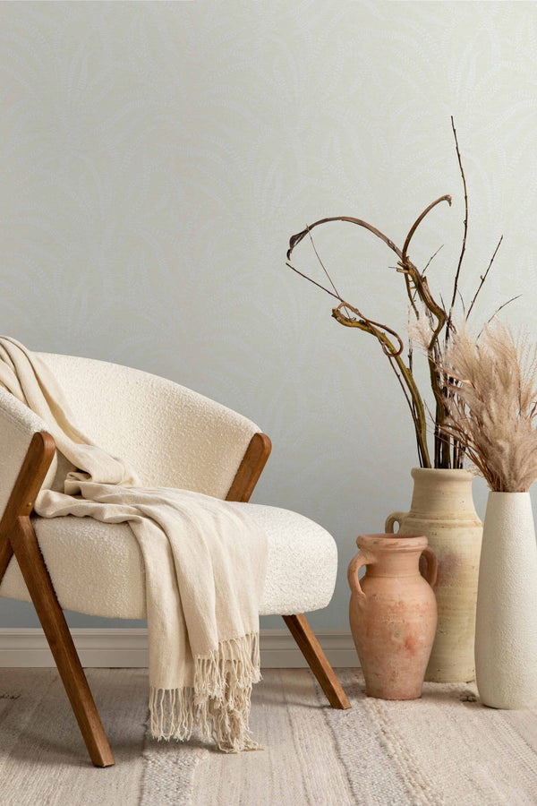 Vliestapete weiß, beige pflanzen