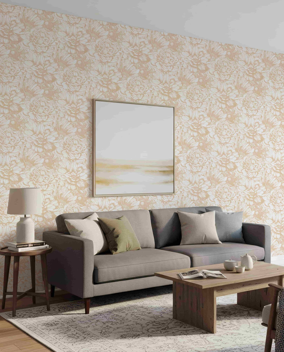 Vliestapete weiß, beige pflanzen