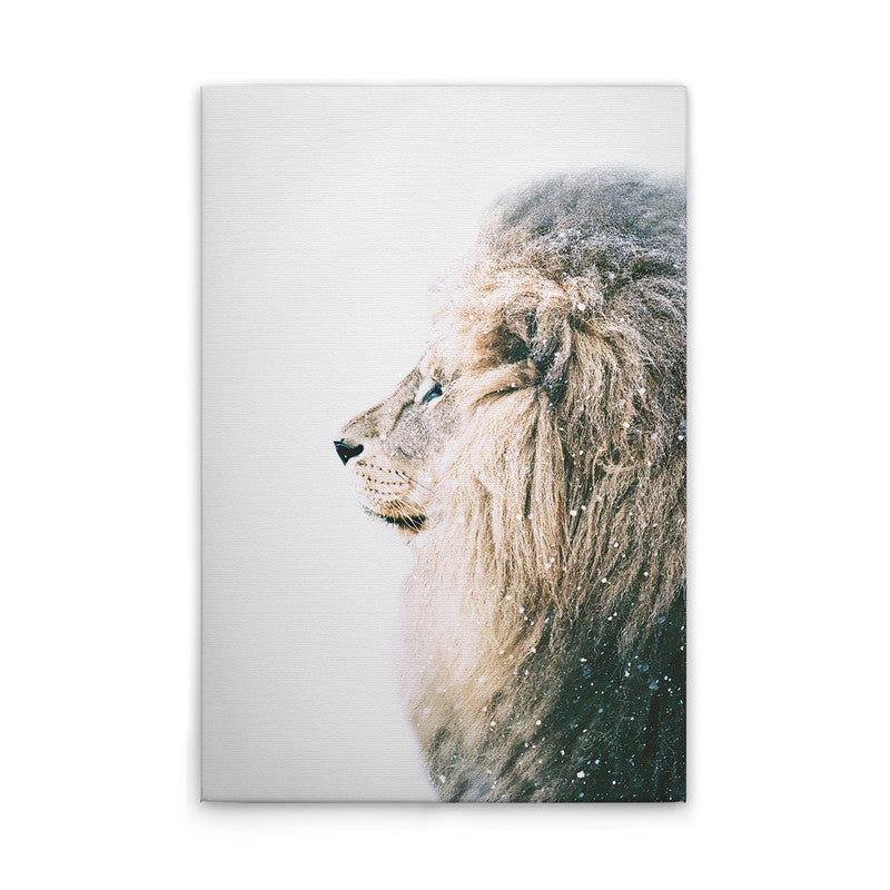 León en la nieve 