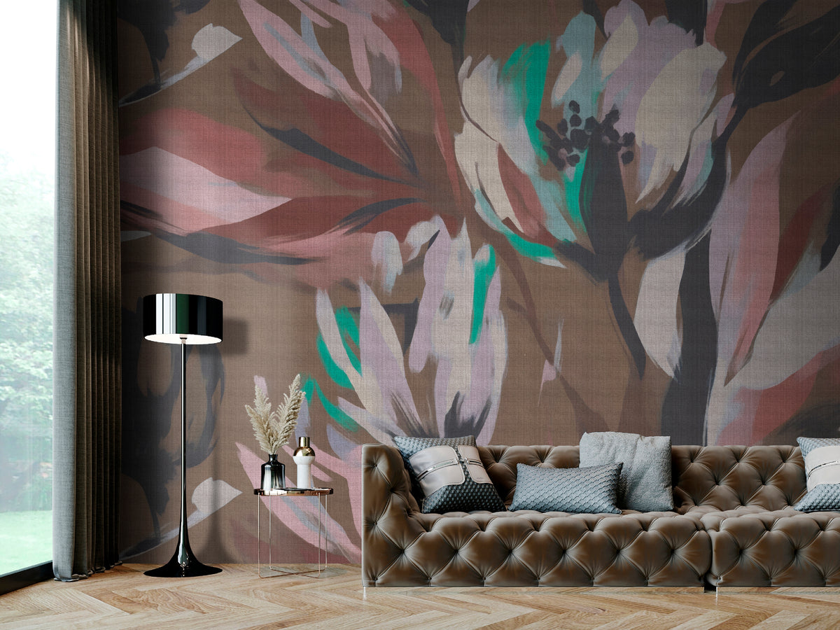 Photo Wallpaper Digital Print Photo Wallpaper Brown Floral