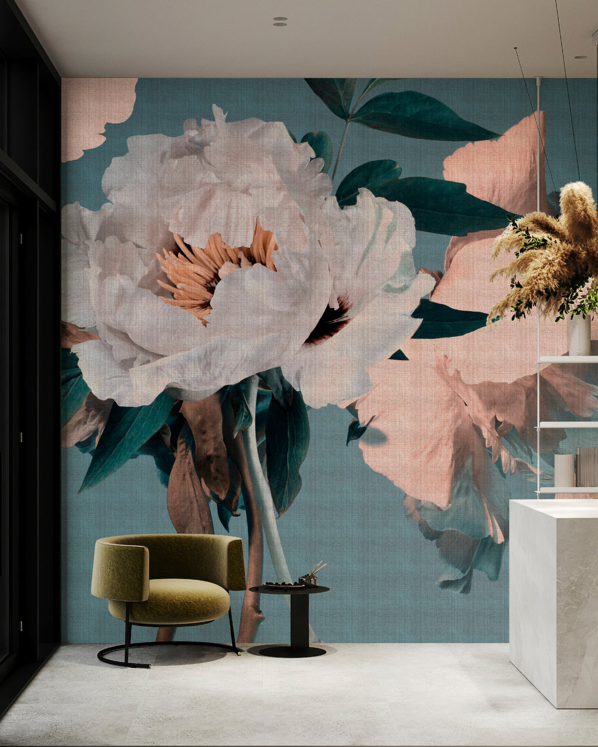 Digital Print Photo Wallpaper Turquoise Floral Photo Wallpaper