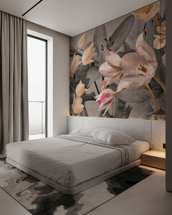 Photomural in digital print Photomural Grey Floral